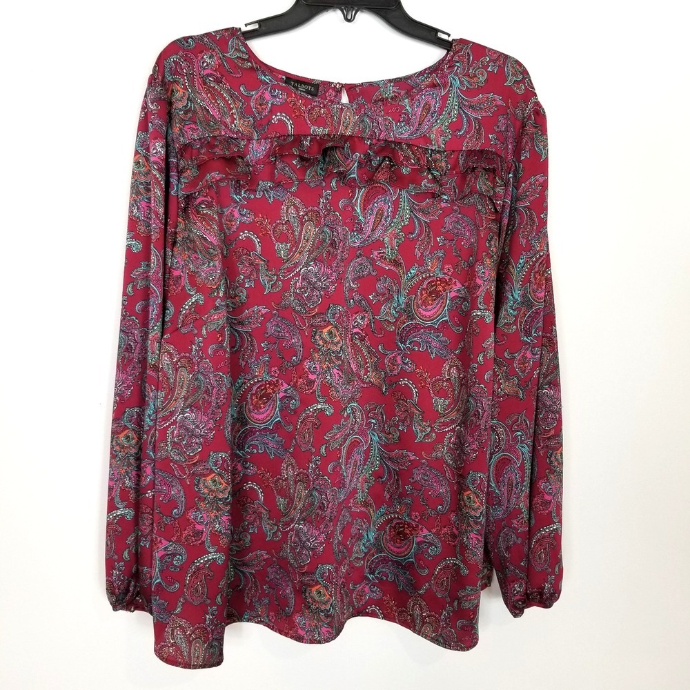 Talbots Women's Red Paisley Print Long Sleeve Blouse Top Sz 3X Boho Classic